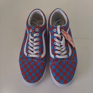 VANS Off The Wall Old Skool Checkerboard Red Blue Sneakers